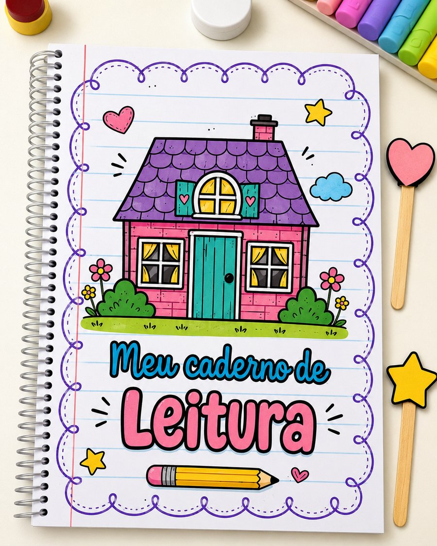 Caderno de leitura com capa da casinha